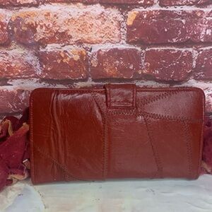 Vintage 70s Ambassador Design Burnt Orange Funky Leather Checkbook Wallet